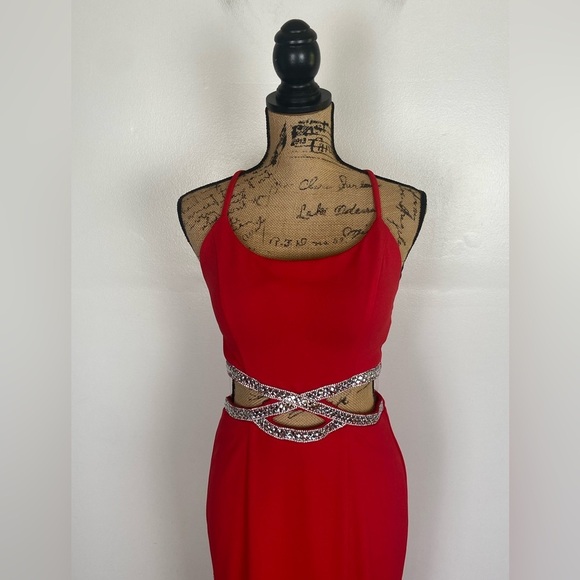 Nordstrom Speechless Formal Evening Dress Size 7 Color Red Sexy Jewel Stretch - Picture 4 of 16